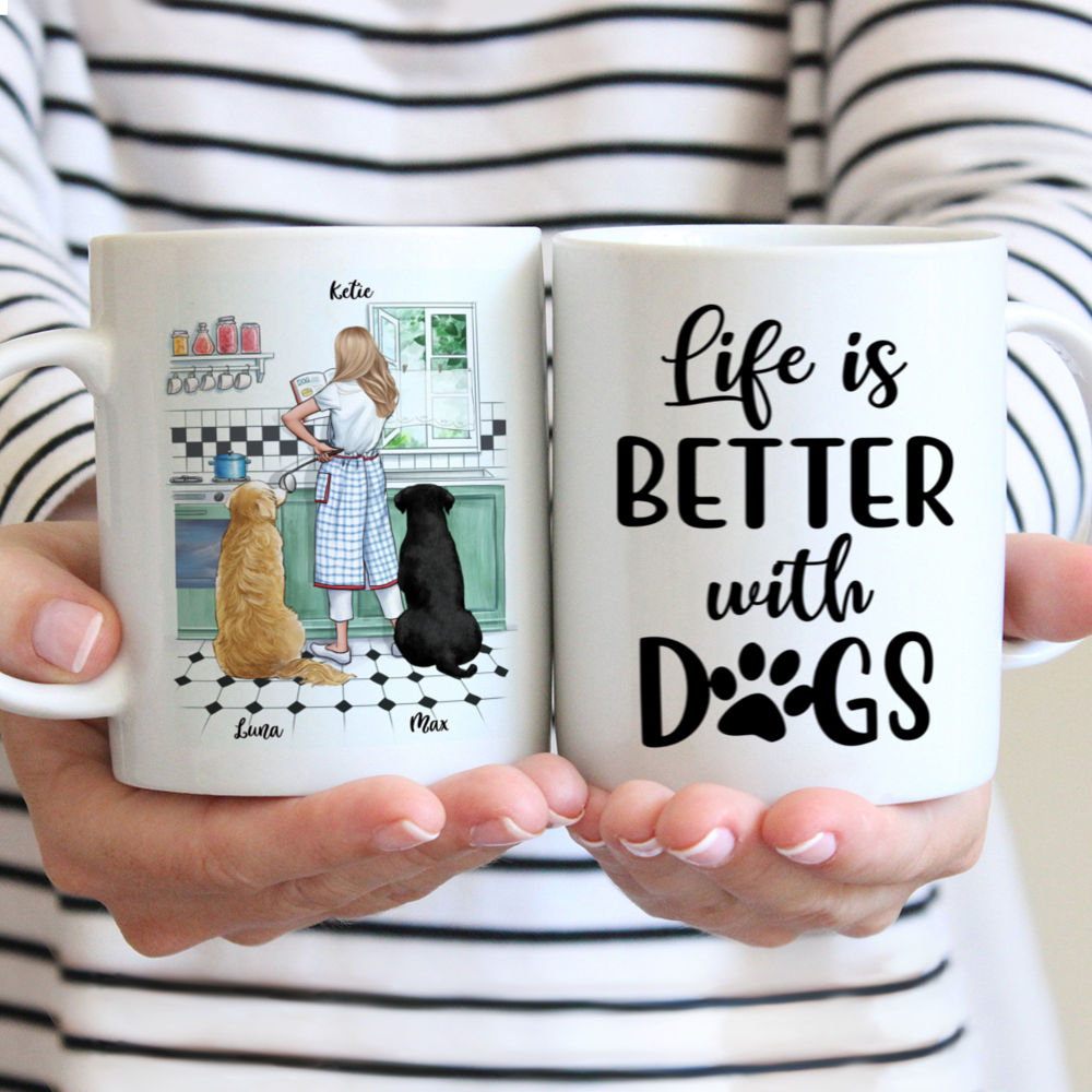 Personalized Mug - Girl and Dogs - Life Is Better With Dogs - Kitchen