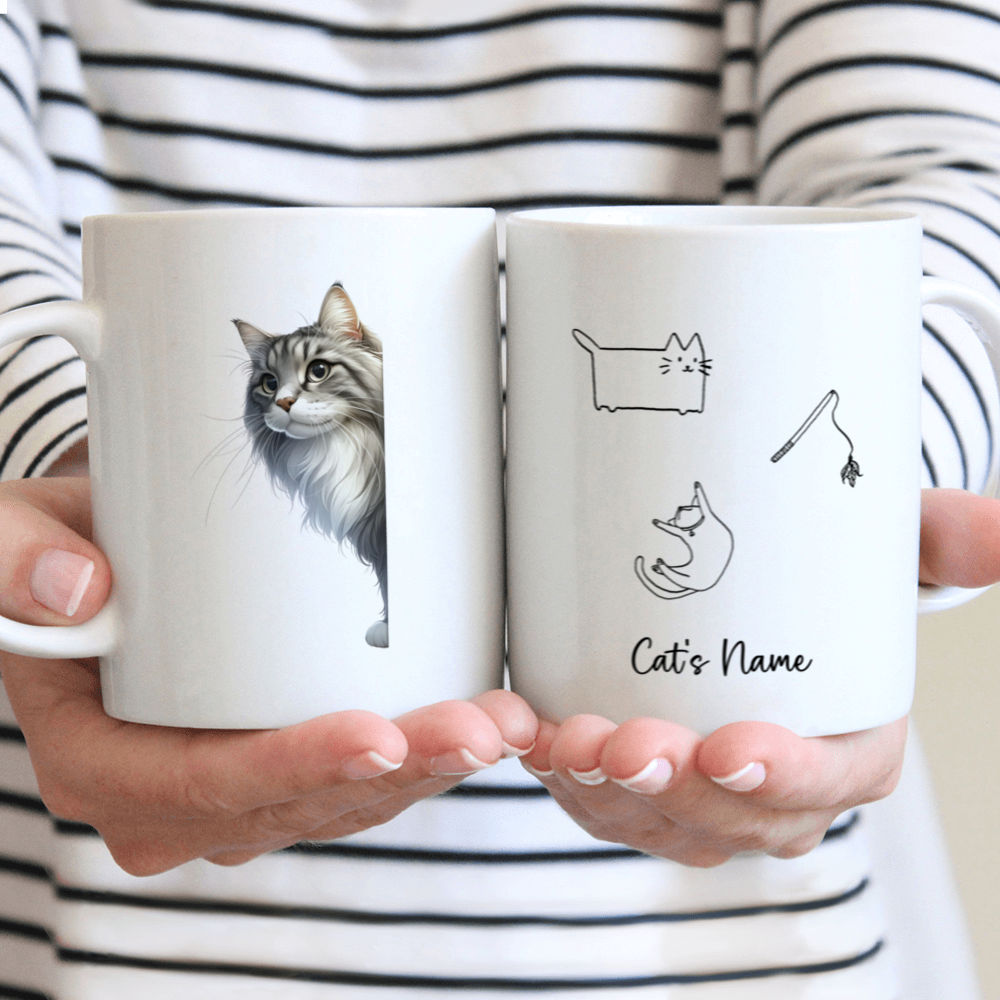 Cat Mug - Cat Peeking Around Corner Mug - Cat Lovers Mug - Custom Mug - Gifts For Family, Grandma, Grandpa, Mother, Father, Friend, Sister, Brother - 42020 42023