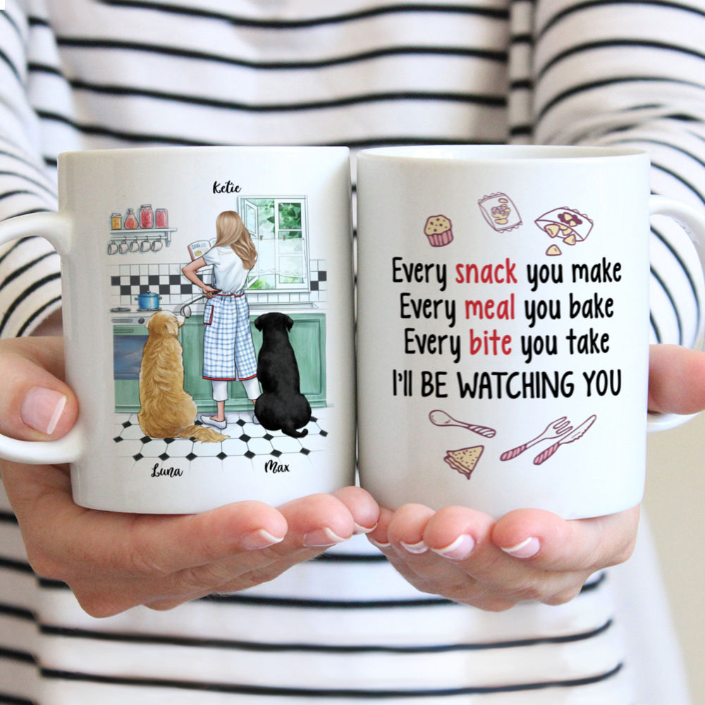 Personalized Girl & Dogs Mug - I'll Be Watching You Custom Mug