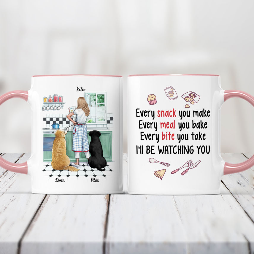 Personalized Girl & Dogs Mug - I'll Be Watching You Custom Mug