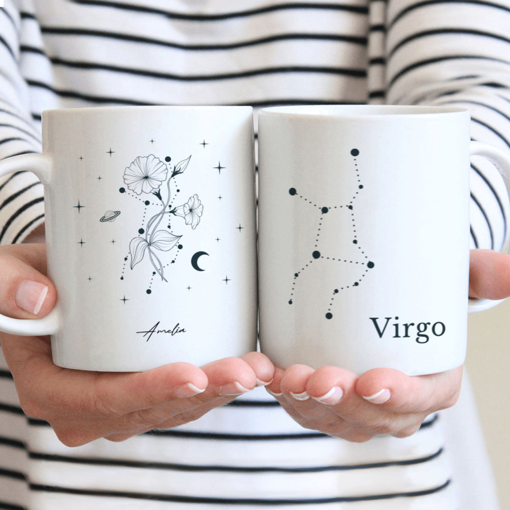 Zodiac Mug - Constellations Mug - Celestial Flowers Mug - Gifts For Family, Zodiac Lovers, Girlfriend, Colleagues, Friends - Custom Mug - 42763 42764