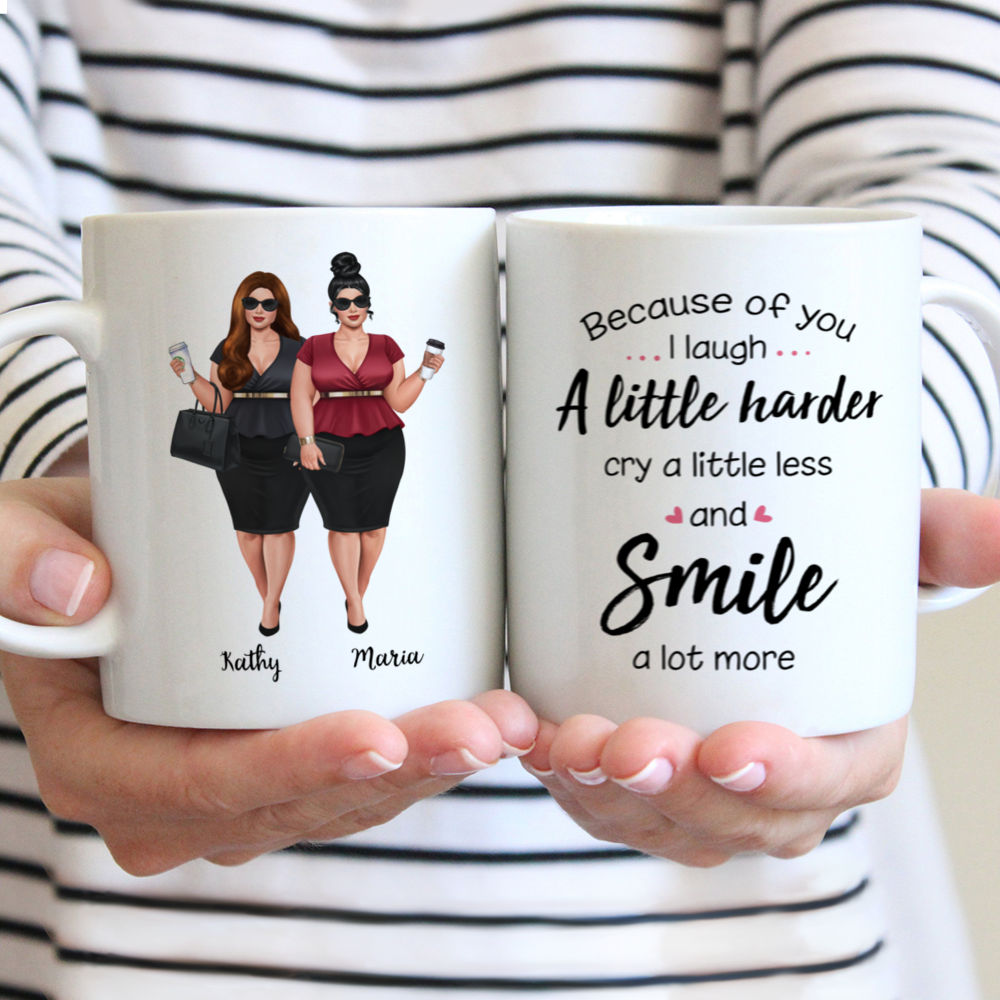 Personalized Mug - Boss Lady - Because Of You I Laugh A Little Harder Cry A Little Less And Smile A Lot More
