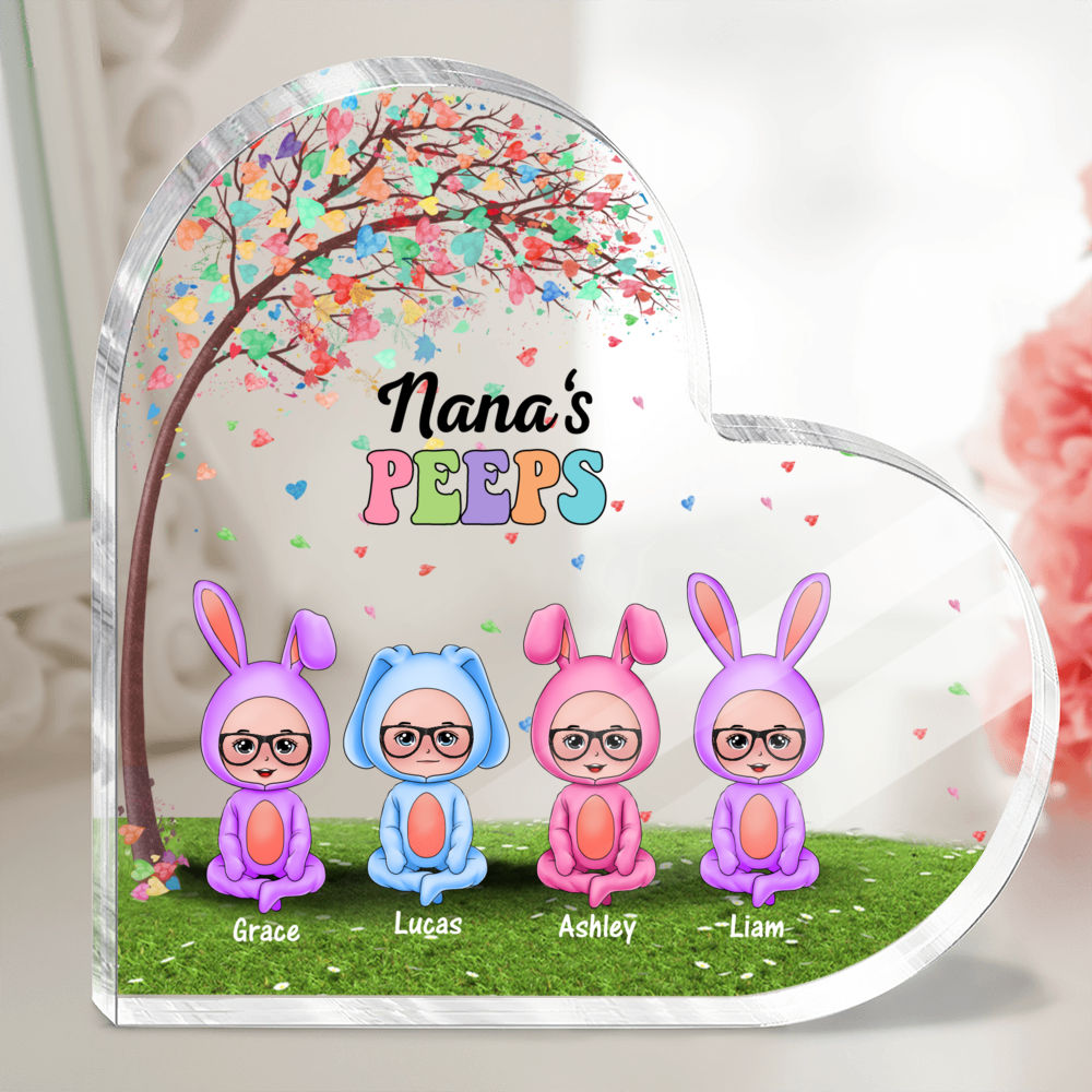 Personalized Desktop - Acrylic Heart Plaque - Nana's Peeps - Grandma Mom's Peep Kids - Easter Day Gift_2