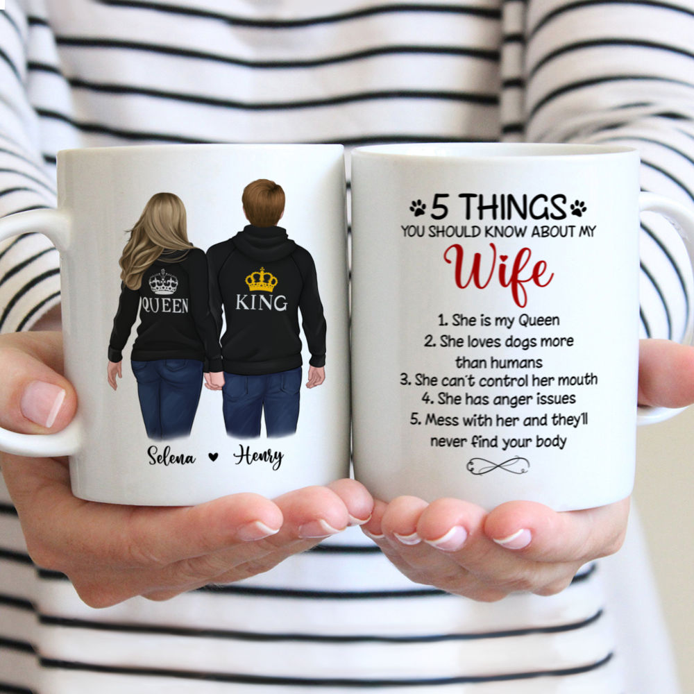 Personalized Mug - Hoodie Couple - 5 Things You Should Know About My Wife - Couple Gifts, Valentine's Day Gifts For Wife, Gifts For Wife
