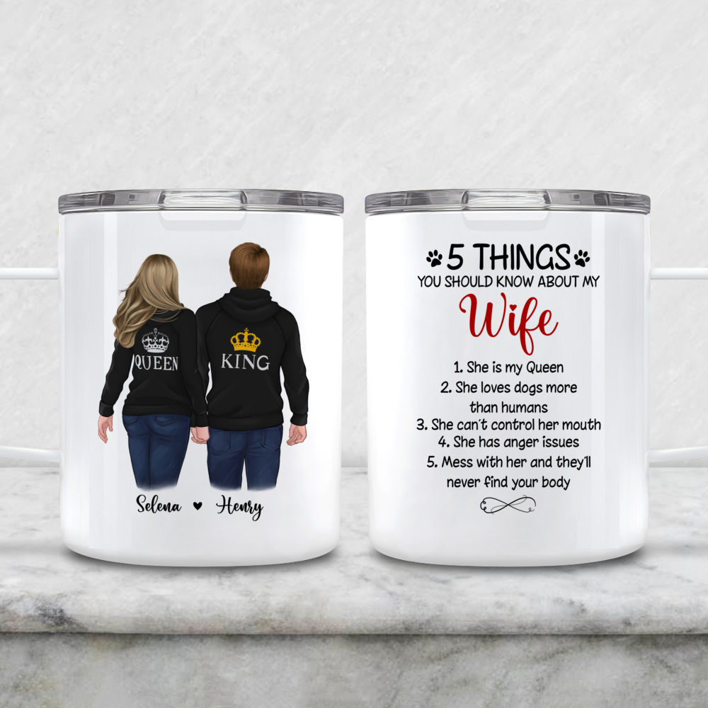 Personalized Mug - Hoodie Couple - 5 Things You Should Know About My Wife - Couple Gifts, Valentine's Day Gifts For Wife, Gifts For Wife