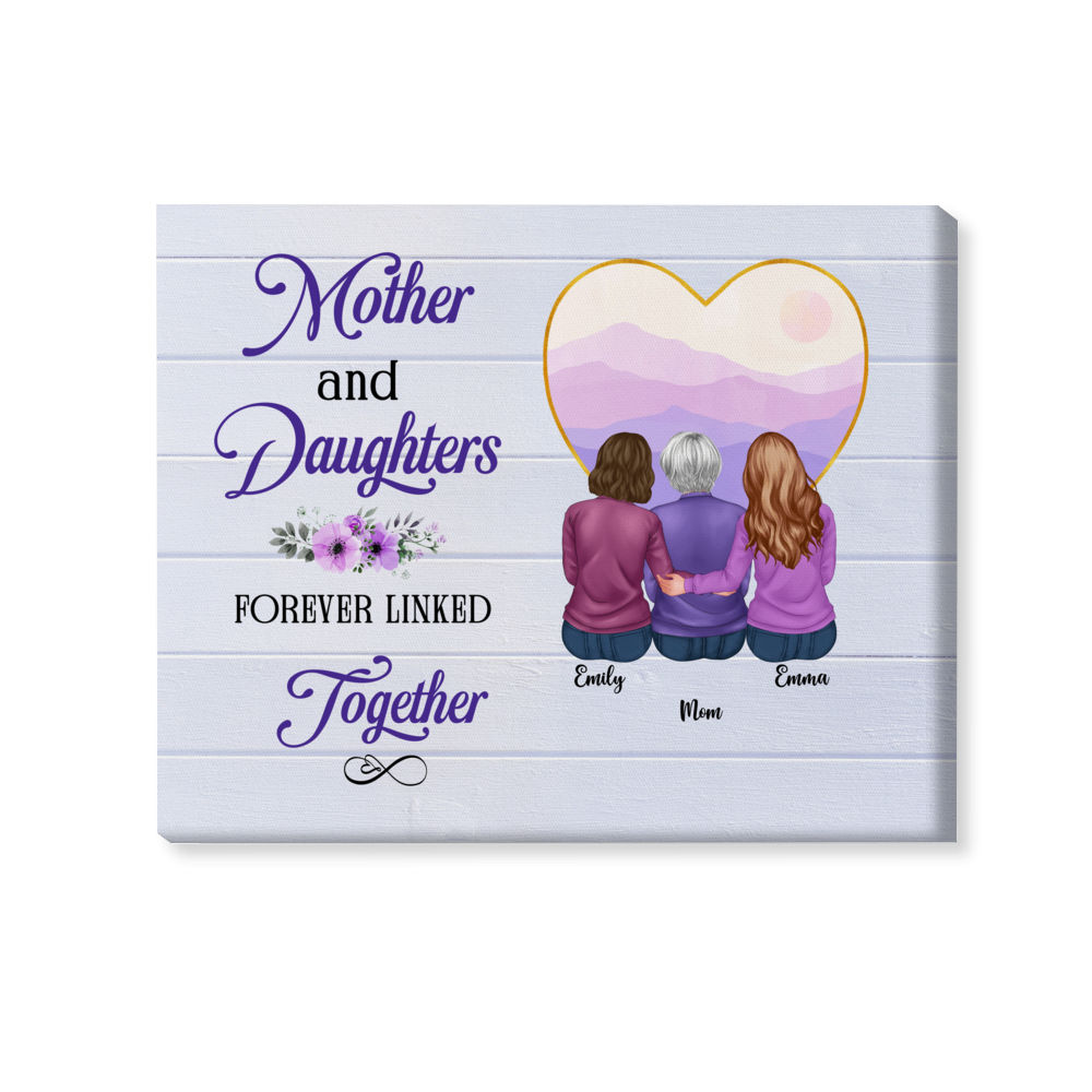 Mother's Day 2024 - Gift For Mom, Gift For Sisters -  Mother & Daughters Forever Linked Together Purple Ver - Personalized Wrapped Canvas_1