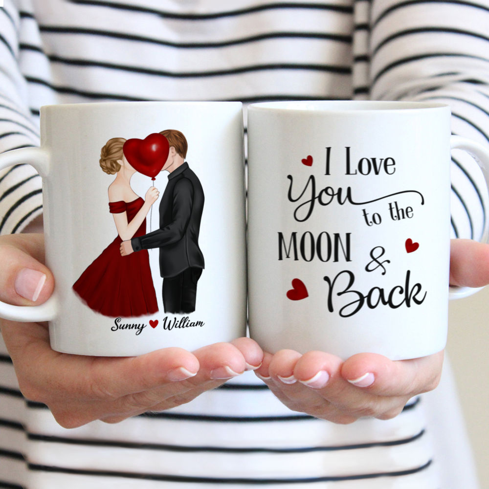 Personalized Mug - Kissing Couple - I love you to the moon and back - Couple Mug, Couple Gifts, Valentine's Day, Anniversary gifts