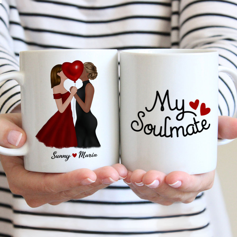 Personalized Mug - Women Kissing Couple - My Soulmate - Couple Mug, Couple Gifts, Valentine's Day Gifts