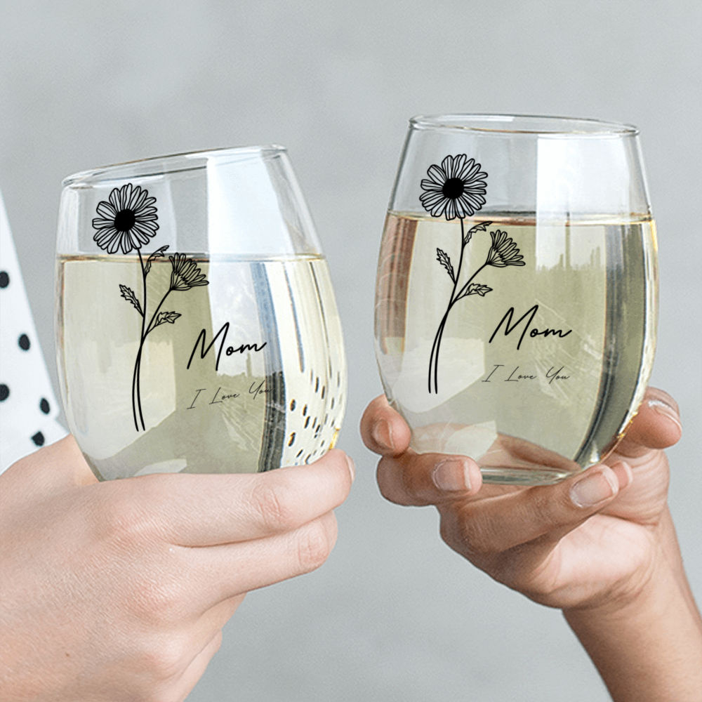 Personalized Mug - Wine Glass - Gifts For Mom, Sister, Friend, Bridesmaid - Flower Birth Month