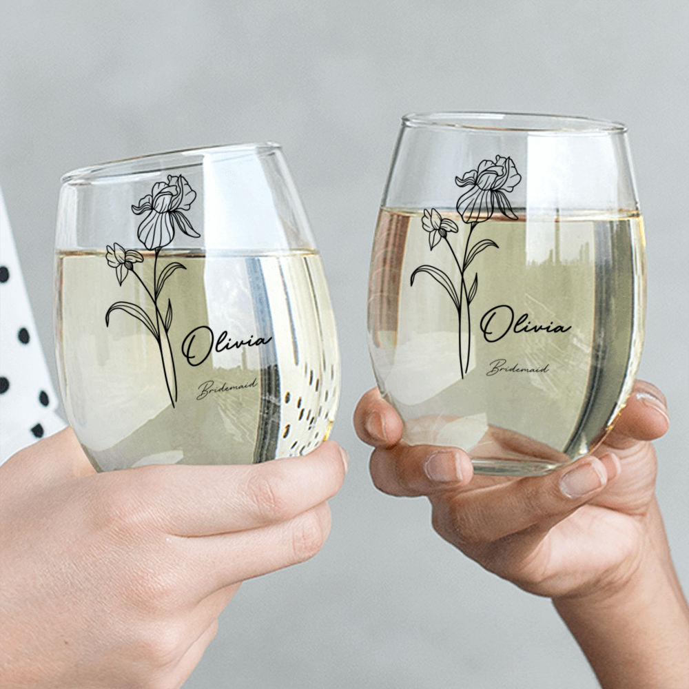 Personalized Mug - Wine Glass - Gifts For Mom, Sister, Friend, Bridesmaid - Flower Birth Month