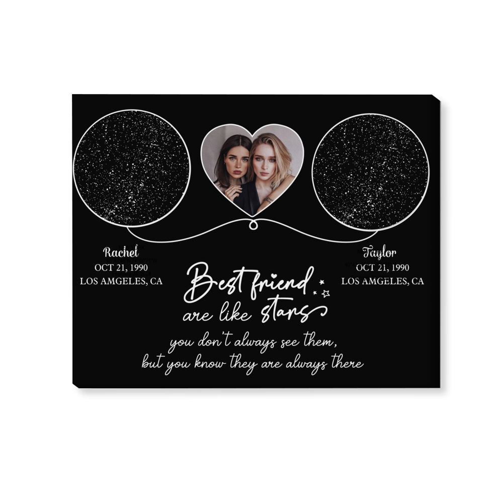 Photo Wrapped Canvas - Star Map Gift - Gifts For Best Friend - Custom Date, Location and Photo
