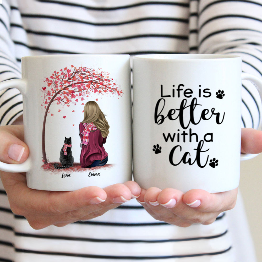 Girl and Cats Spring - Life Is Better With A Cat - Personalized Mug