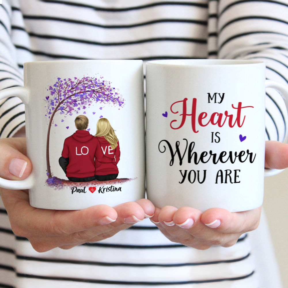 Couple Mug - My heart is wherever you are - Couple Gifts, Valentine's Day Gifts, Gifts For Her, Him - Personalized Mug