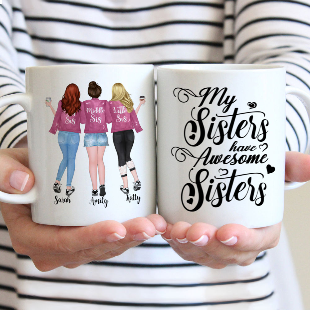 Personalized Mug - Up to 5 Sisters - My sisters have awesome sisters (Pink)