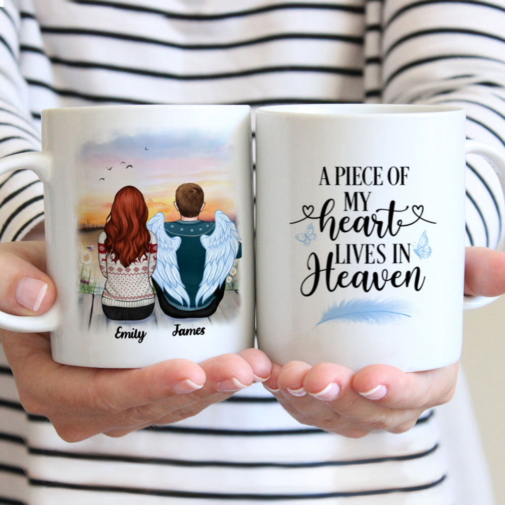 Personalized Mug - Memorial Mug - Sunset - A Piece of My Heart Lives in Heaven - Memorial Gift, Mother's Day Gift For Mom, Gift For Family Members