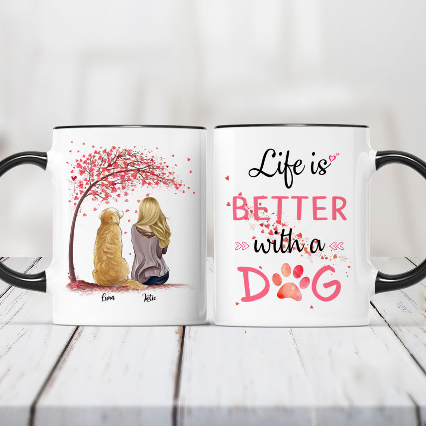 Personalized Dog Mugs - Girl and Dogs - Life Is Better With Dogs