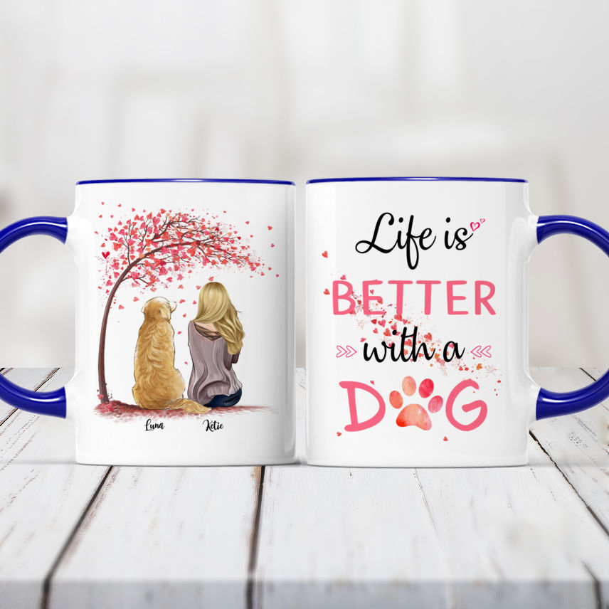 Gossby Personalized Dog Mom Mug - Life is Better with a Dog (Girl - Dog -  Pink Tree) - 11oz, 15oz Do…See more Gossby Personalized Dog Mom Mug - Life