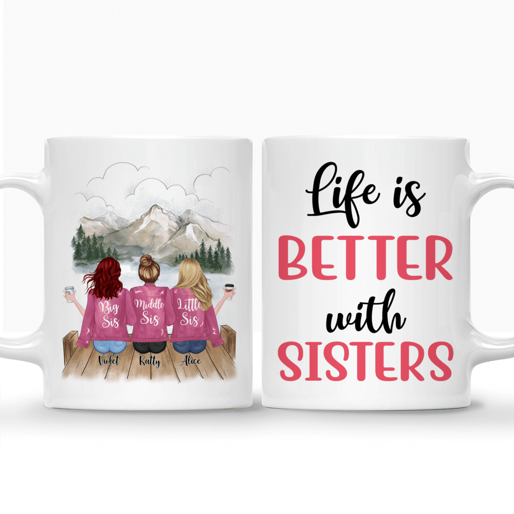 Personalized Mug - Up to 5 Sisters - Life is better with Sisters (Pink) (Pink, Mountain)_3