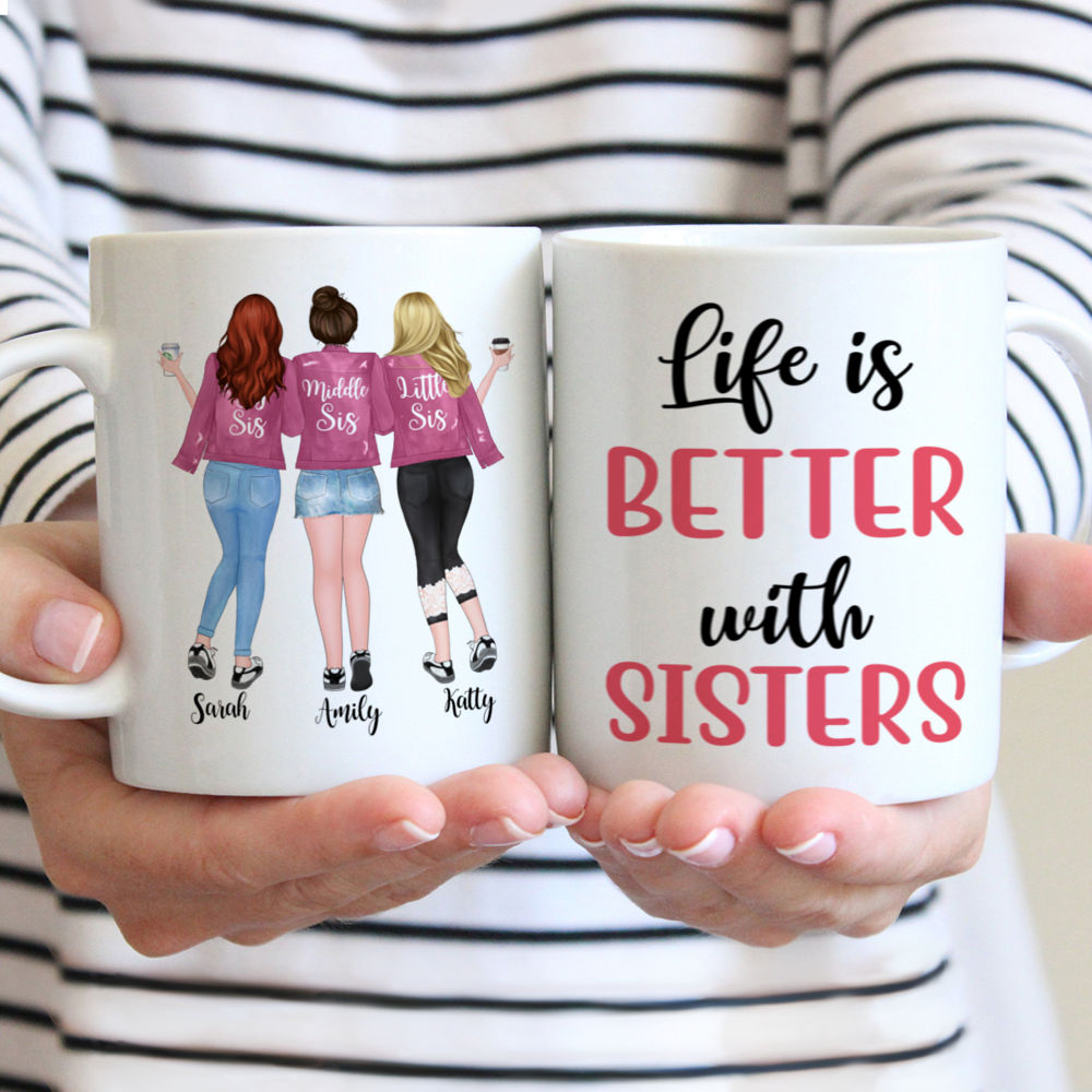 Personalized Mug - Up to 5 Sisters - Life is better with Sisters (Pink)