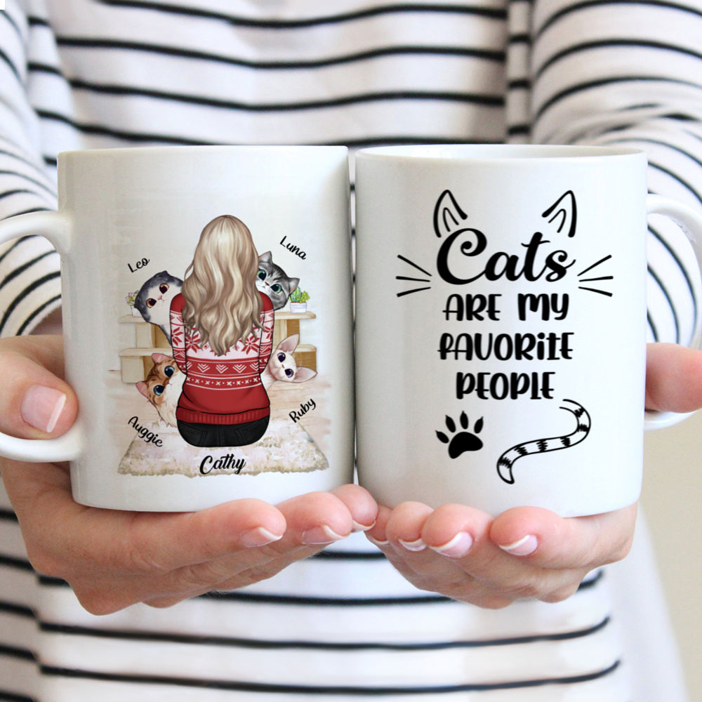 Personalized Mug - Girl And Cats - Cats are my favorite people