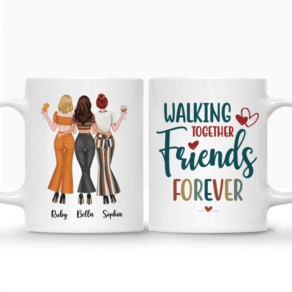 Up to 3 Girls - Walking Together Friends Forever 70s - Personalized Mug_3