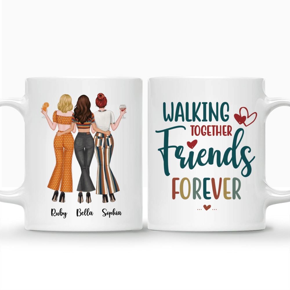 Personalized Mug - Up to 3 Girls - Walking Together Friends Forever 70s_3