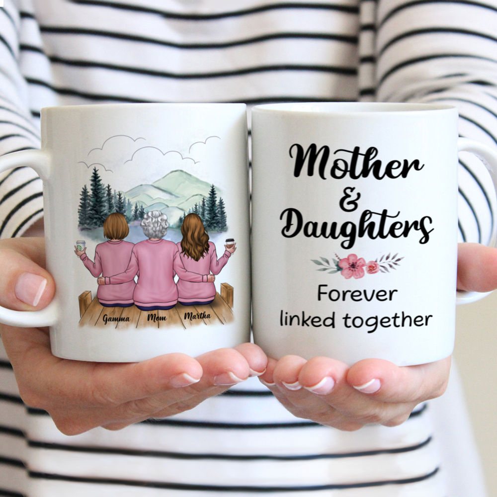 Personalized Mug - Mother & Daughter Forever Linked Together (Ver 4)