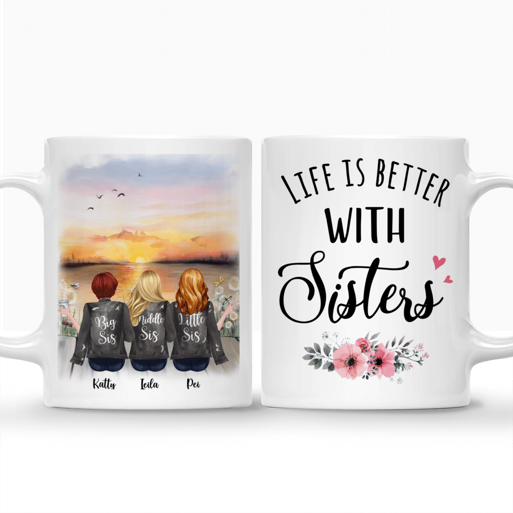 Personalized Mug - Up to 5 Sisters - Life is better with Sisters - Grey (BG Sunset)_3