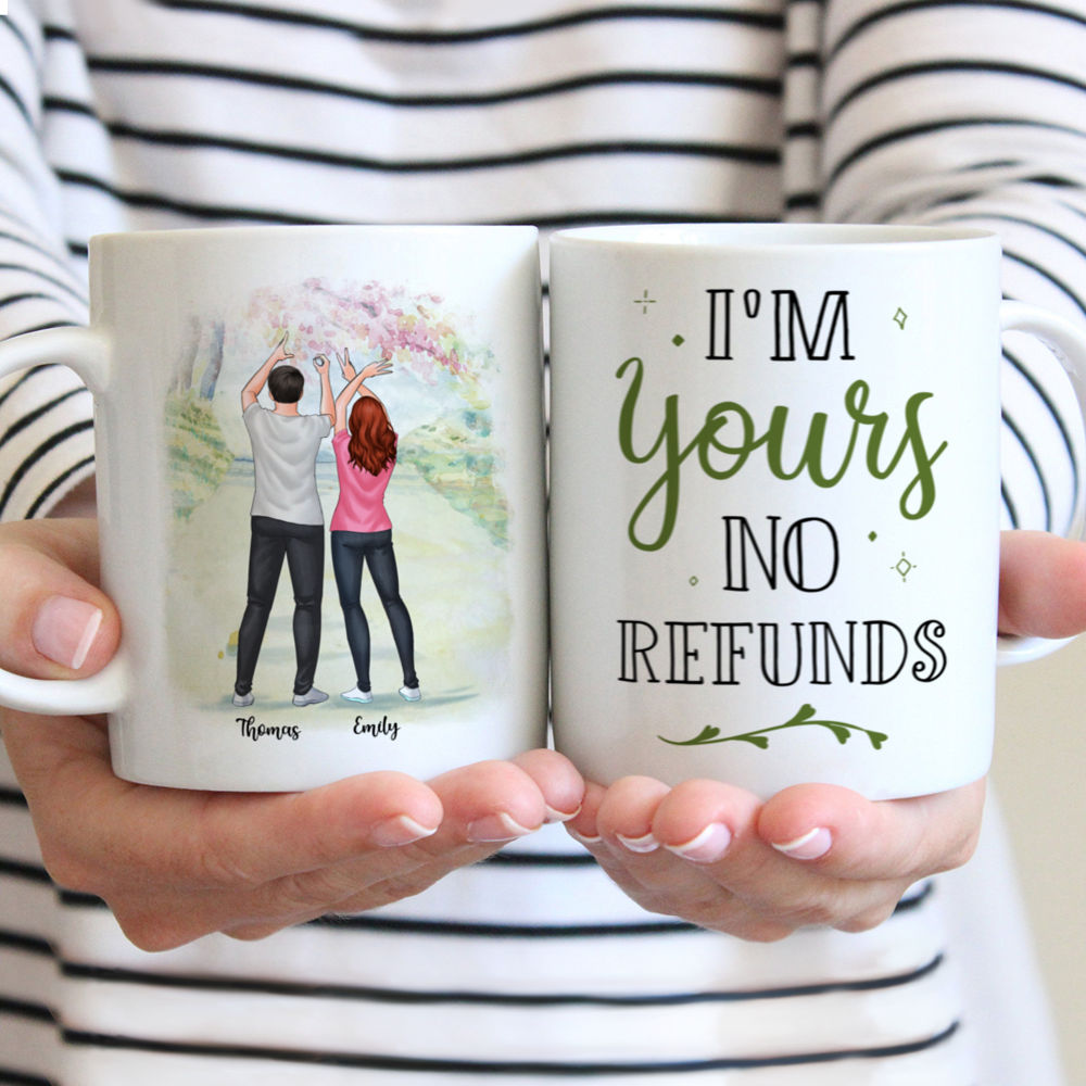 Personalized Mug - Couple making love word with hand sign - I'm Yours No Refunds - Couple Gifts, Couple Mug, Valentine's Day Gifts, Gifts For Her, Him