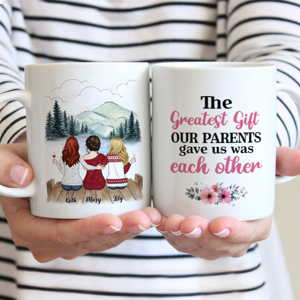 Personalized Mug - Up to 5 Sisters - The greatest gift our parents gave us was each other (BG mountain 1) - Red