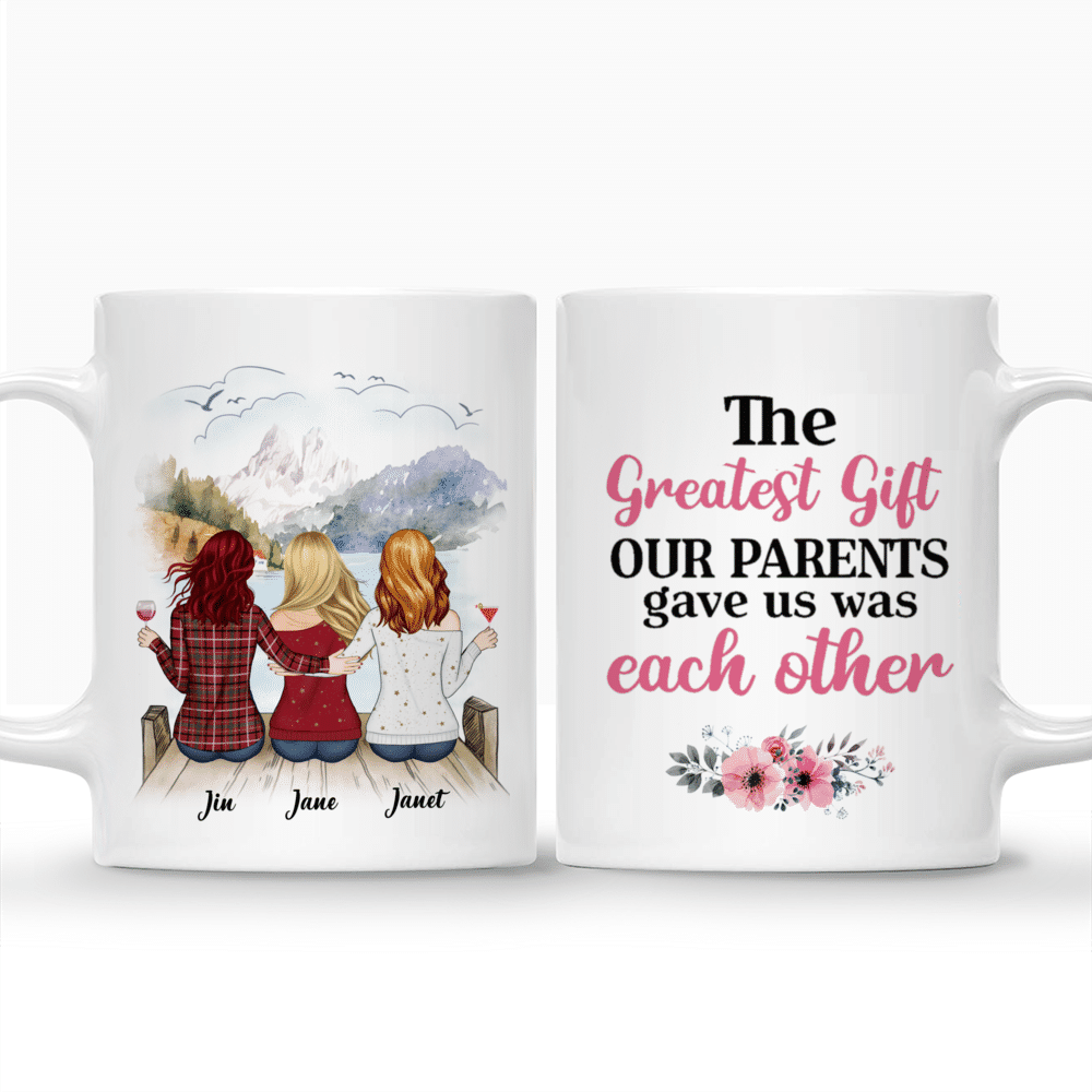 Personalized Mug - Up to 5 Sisters - The greatest gift our parents gave us was each other (BG mountain 2) - Red_3