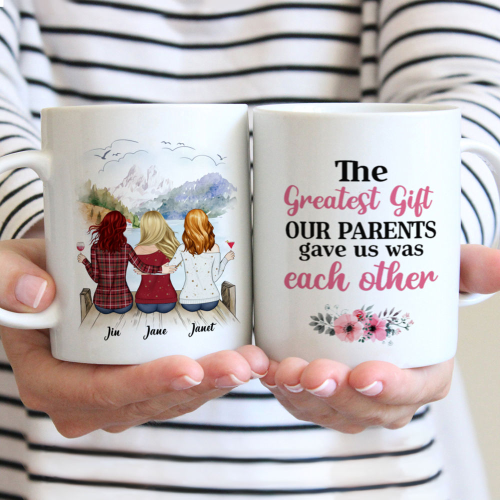 Personalized Mug - Up to 5 Sisters - The greatest gift our parents gave us was each other (BG mountain 2) - Red