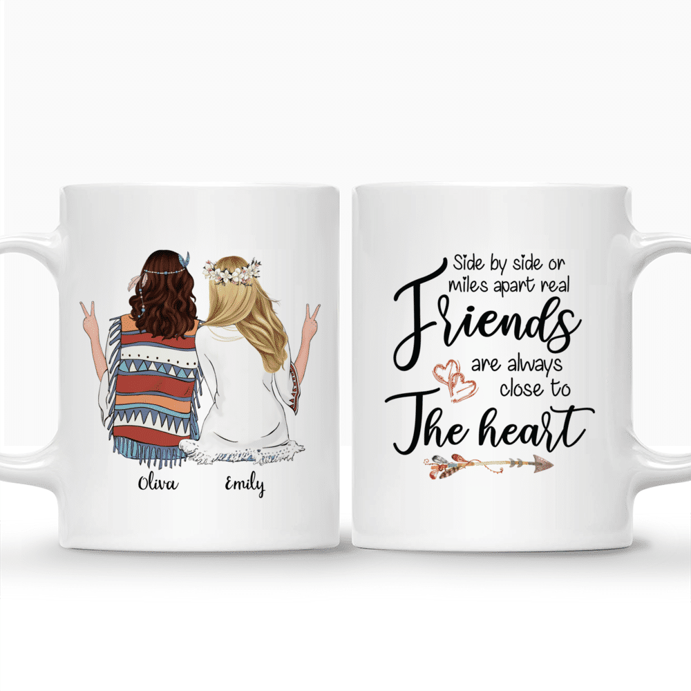 Personalized Mug - Boho Hippie Bohemian Girls - Side By Side Or Miles Apart Real Friends Are Always Close To The Heart_3