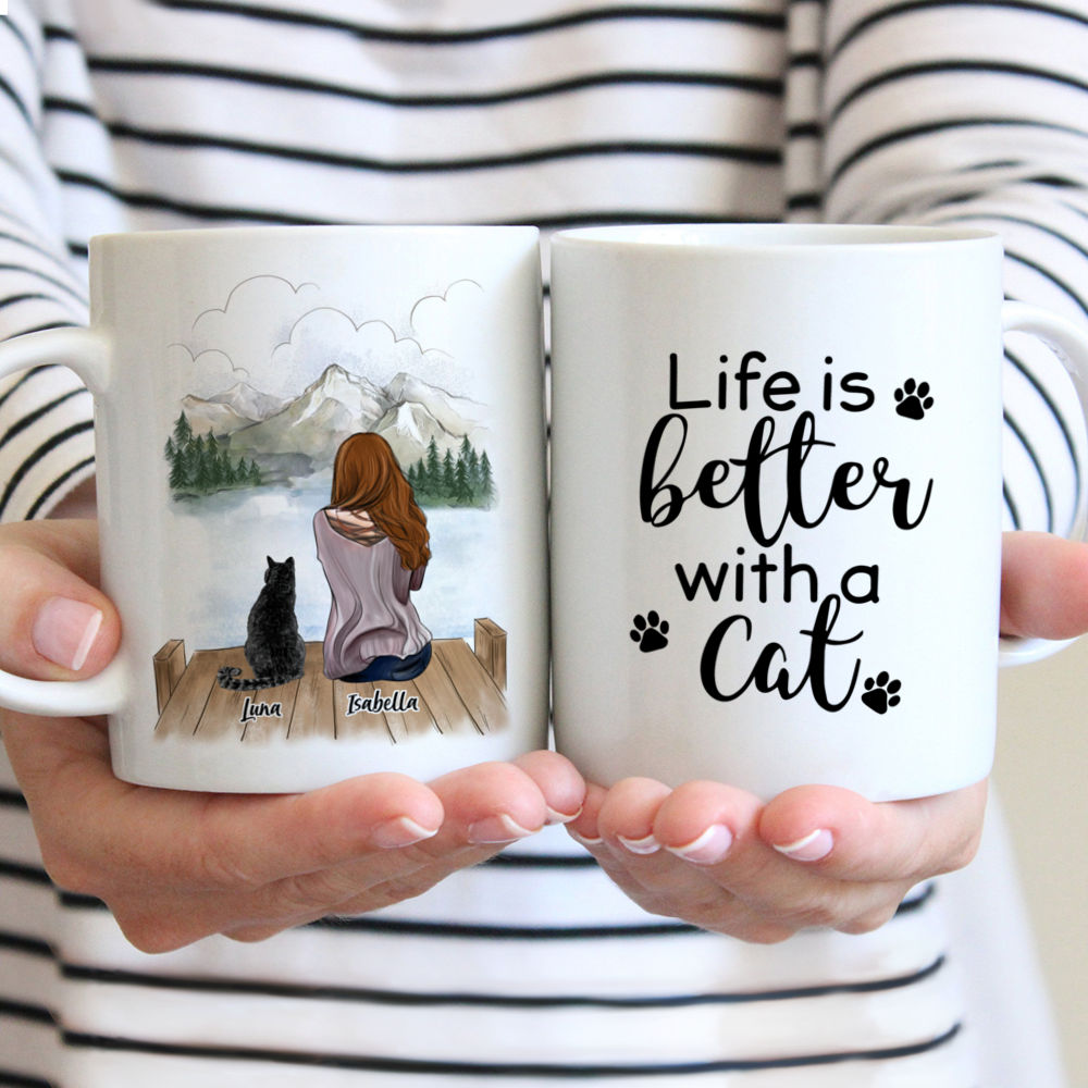 Personalized Girls & Cat Mug - Life Is Better With Cats | Gossby