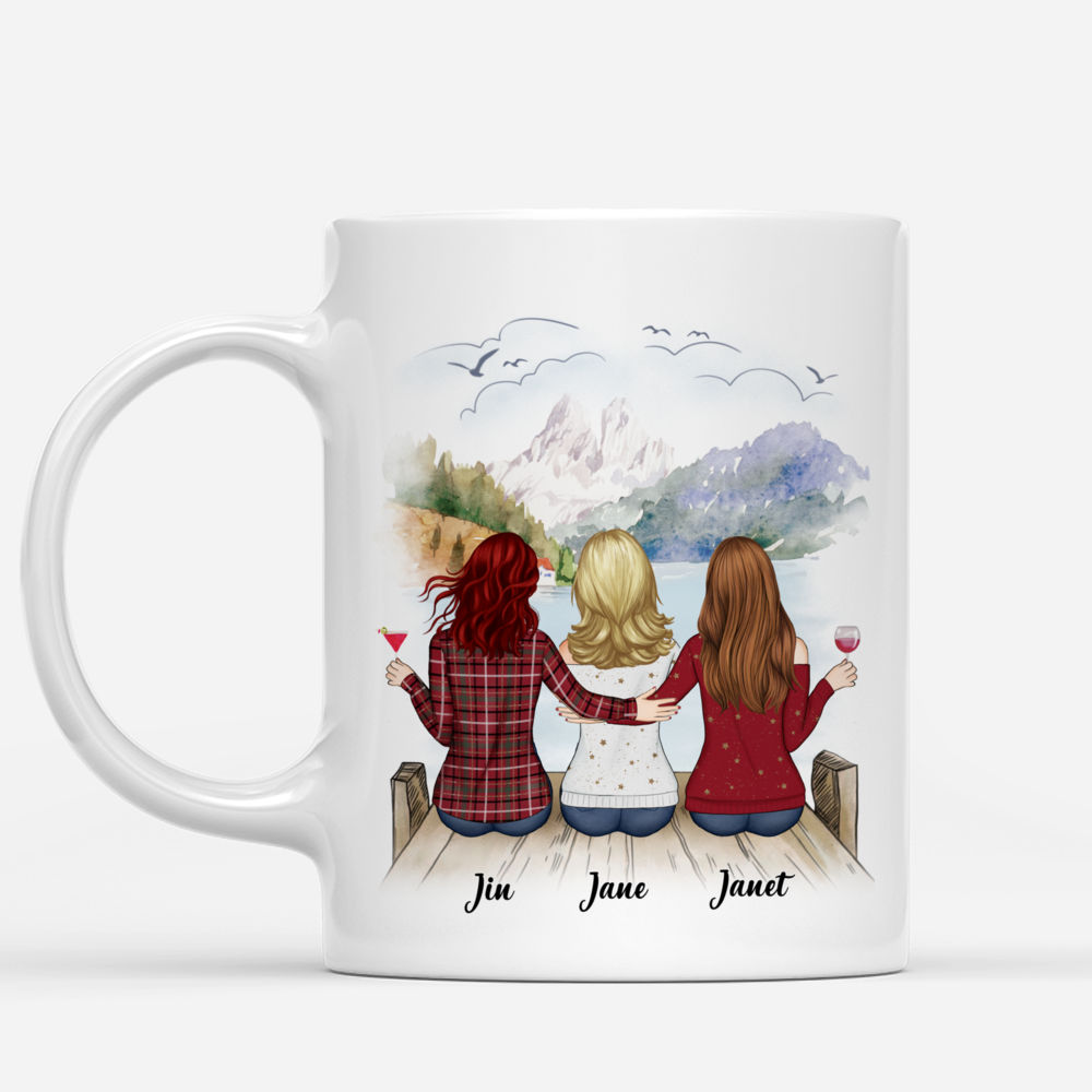 Personalized Mug - Up to 5 Sisters - Sisters forever, never apart. Maybe in distance but never at heart (BG mountain 2) - Red_1