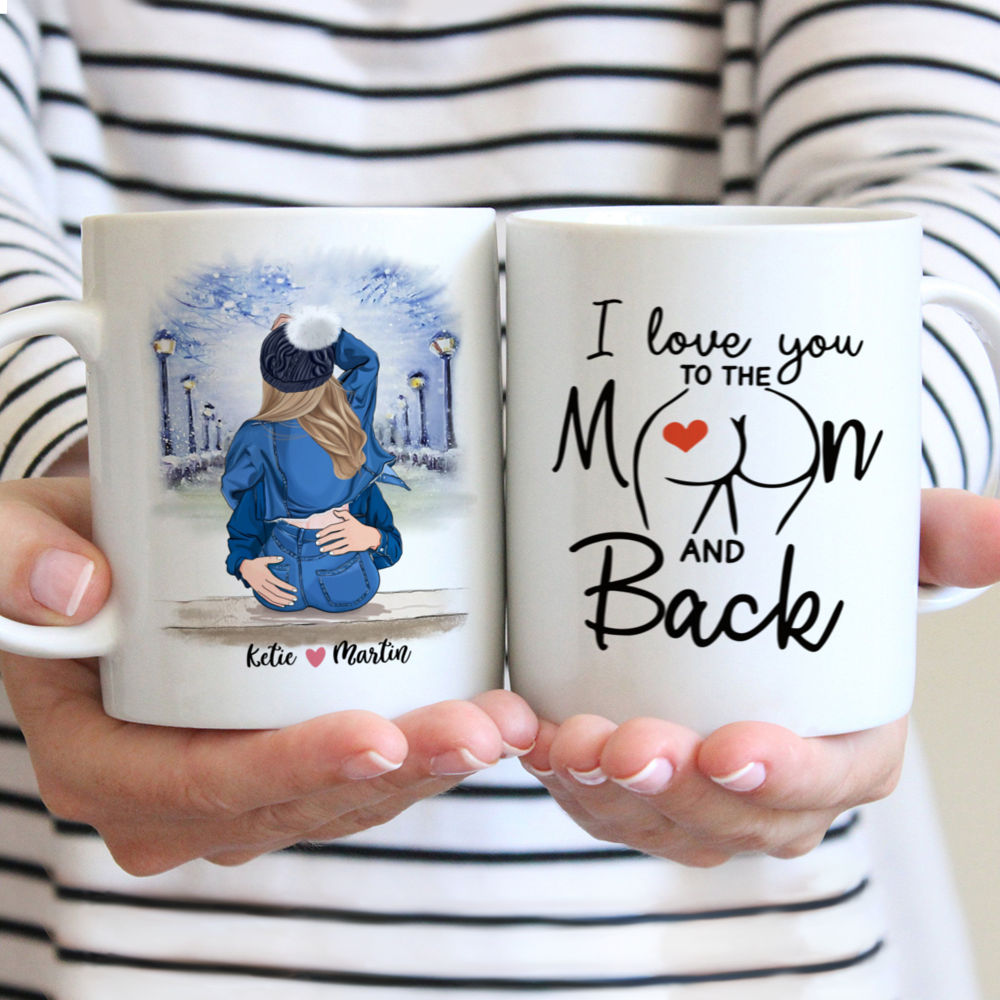 Personalized Mug - Couple Hugging Mug - I love you to the moon and back - Couple Gifts, Valentine's Day Gifts, Gifts For Her, Him