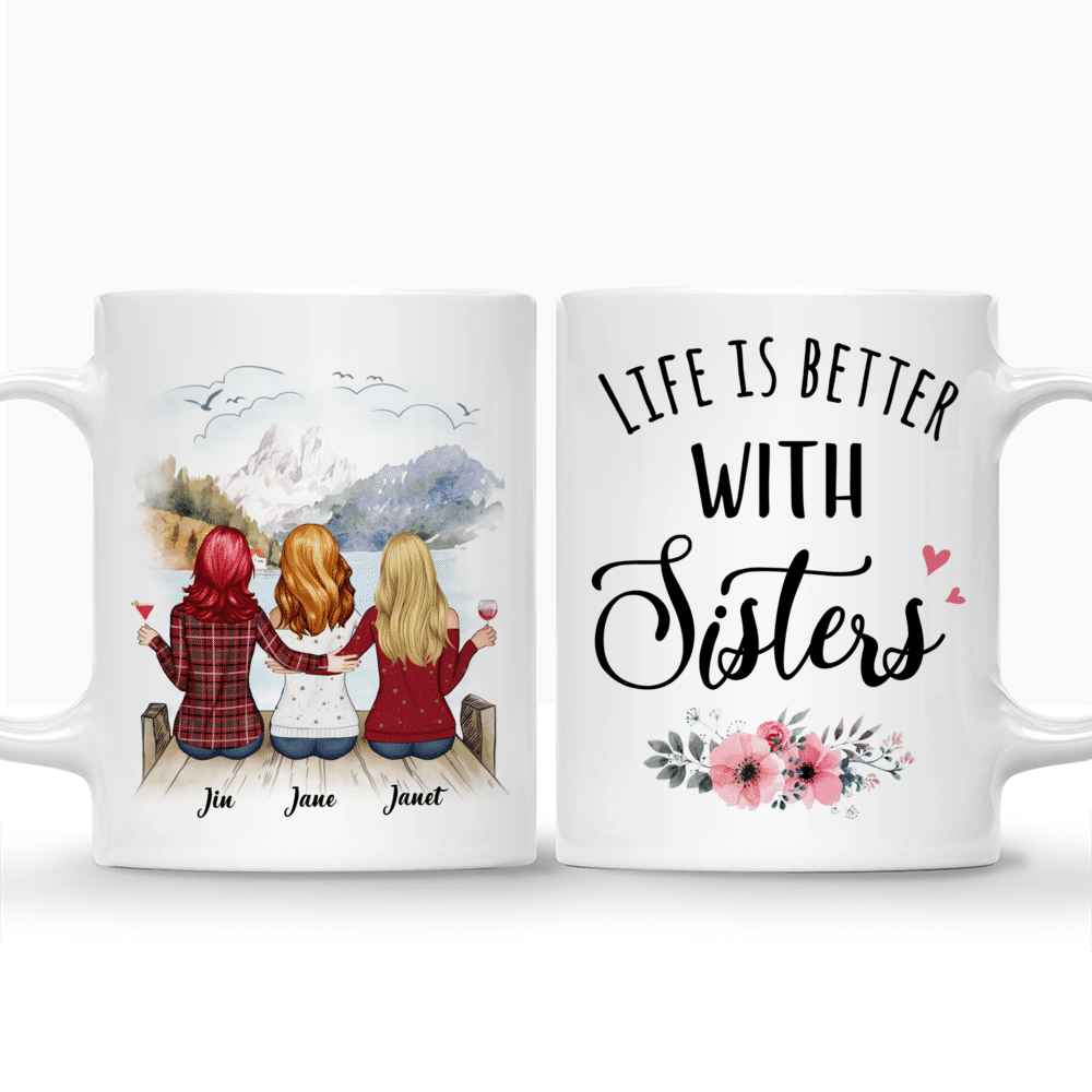 Personalized Mug - Up to 5 Sisters - Life is better with sister (BG mountain 2) - Red_3