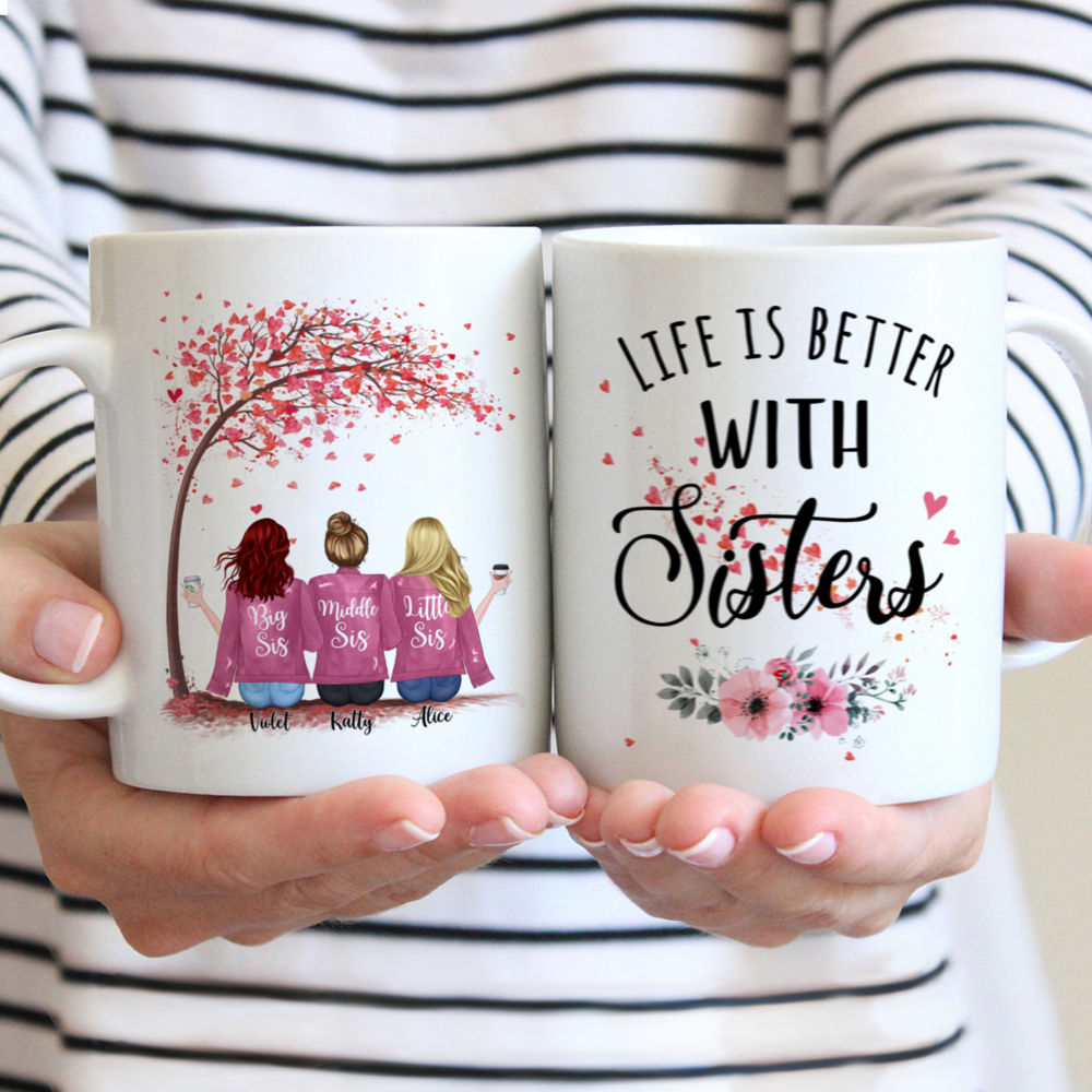 Personalized Mug - Up to 5 Sisters - Life is better with Sisters (Love Tree) (New Version)