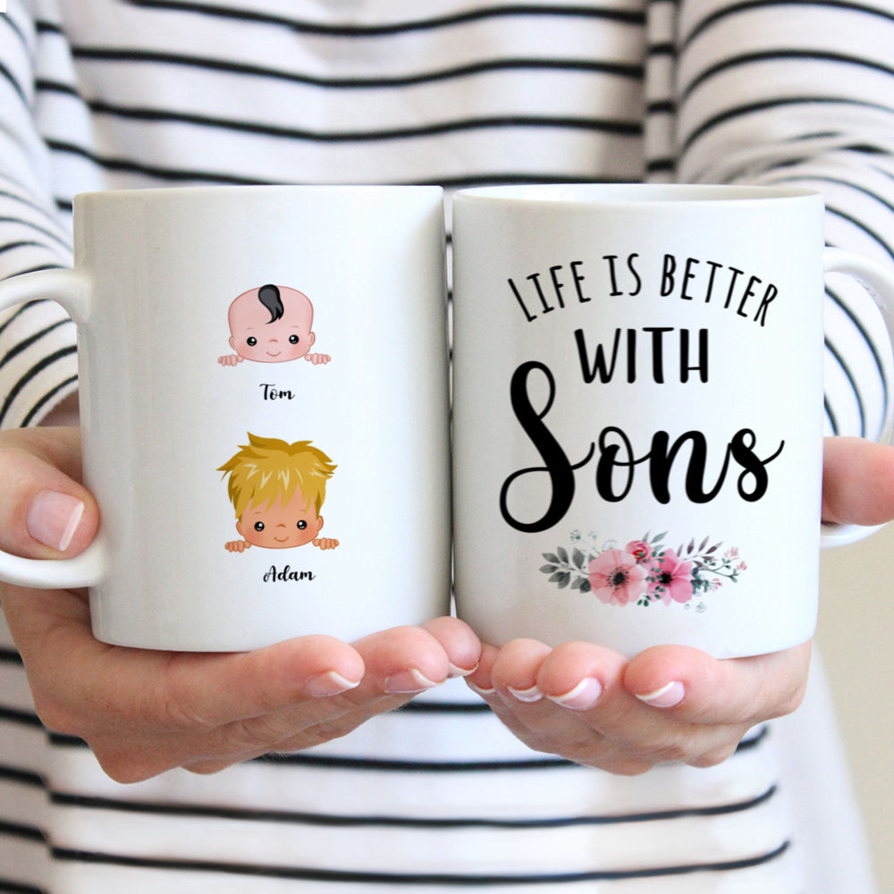 Personalized Mug - Up to 9 Kids - Life Is Better With Sons