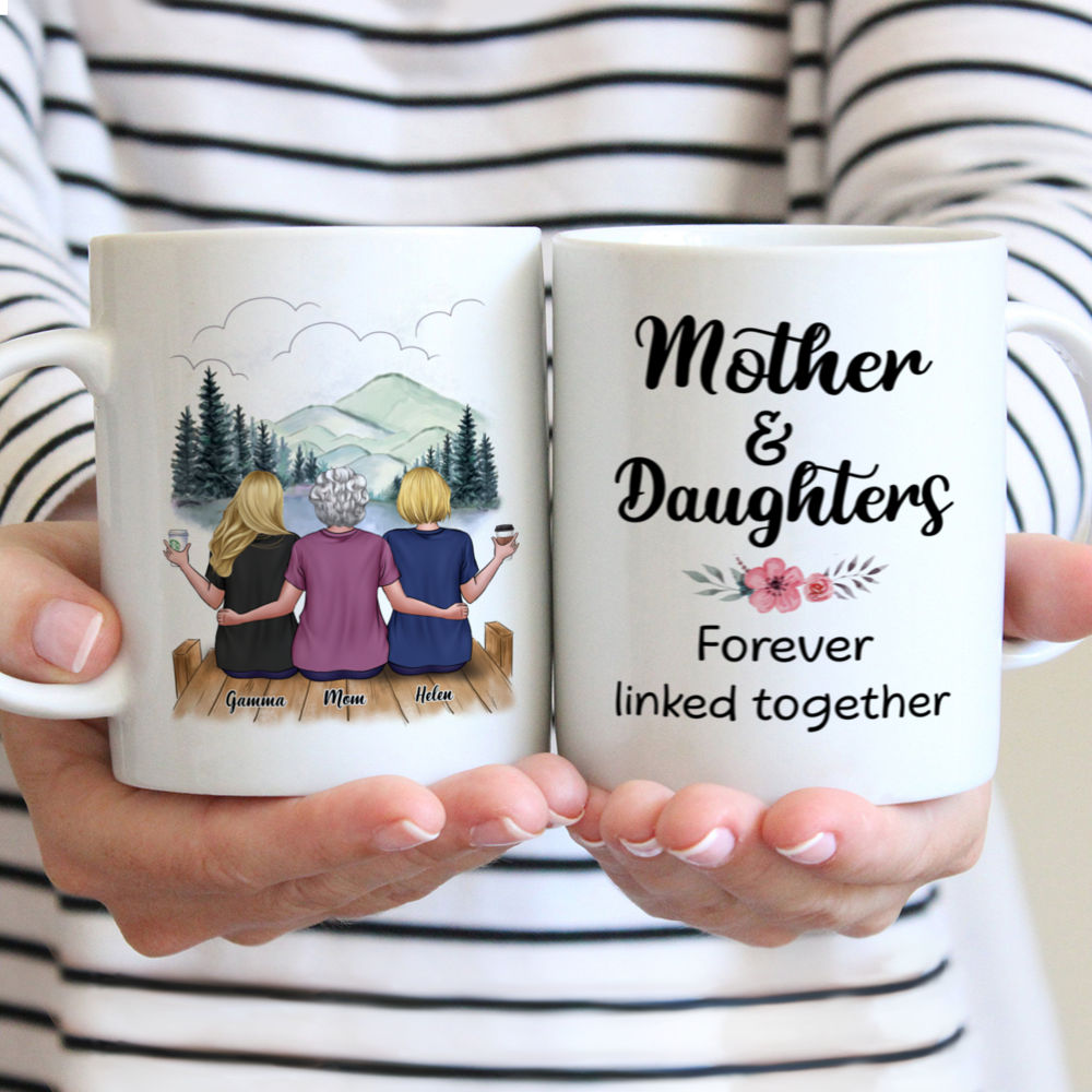 Personalized Mug - Mother & Daughter Forever Linked Together (Ver 5)