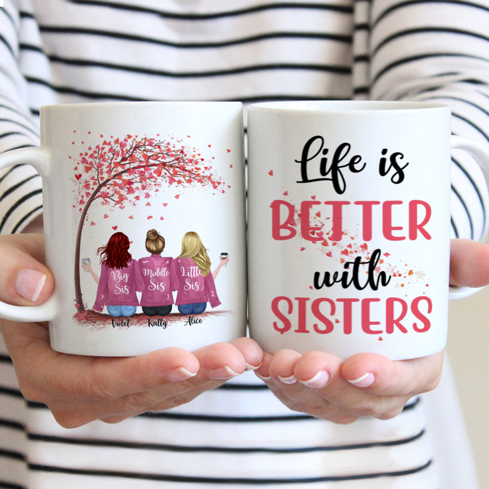 Personalized Mug - Up to 5 Sisters - Life is better with Sisters (Pink) (Love Tree) (New Version)