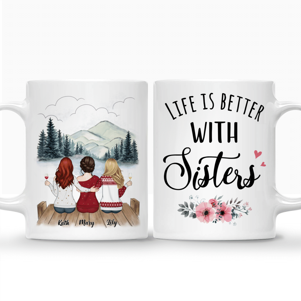 Personalized Mug - Up to 6 Sisters - Life is better with sister (BG mountain 1) - Red_3