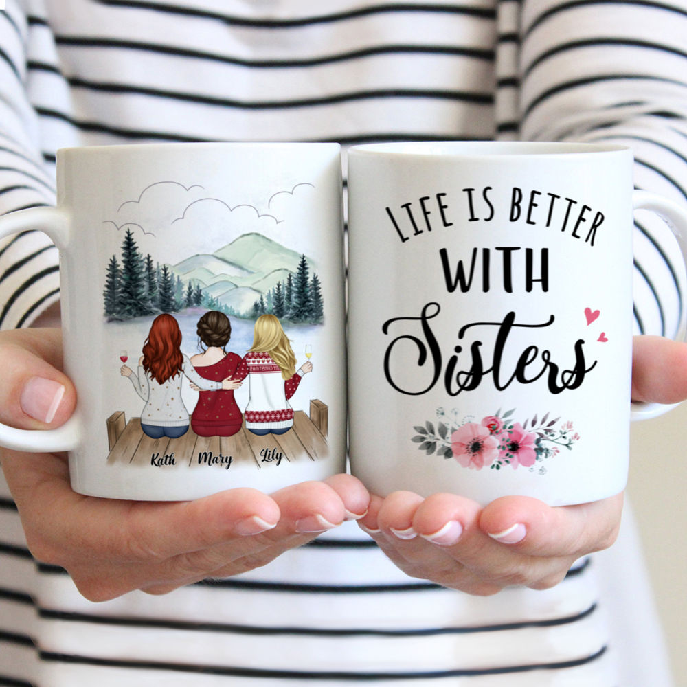 Personalized Mug - Up to 6 Sisters - Life is better with sister (BG mountain 1) - Red