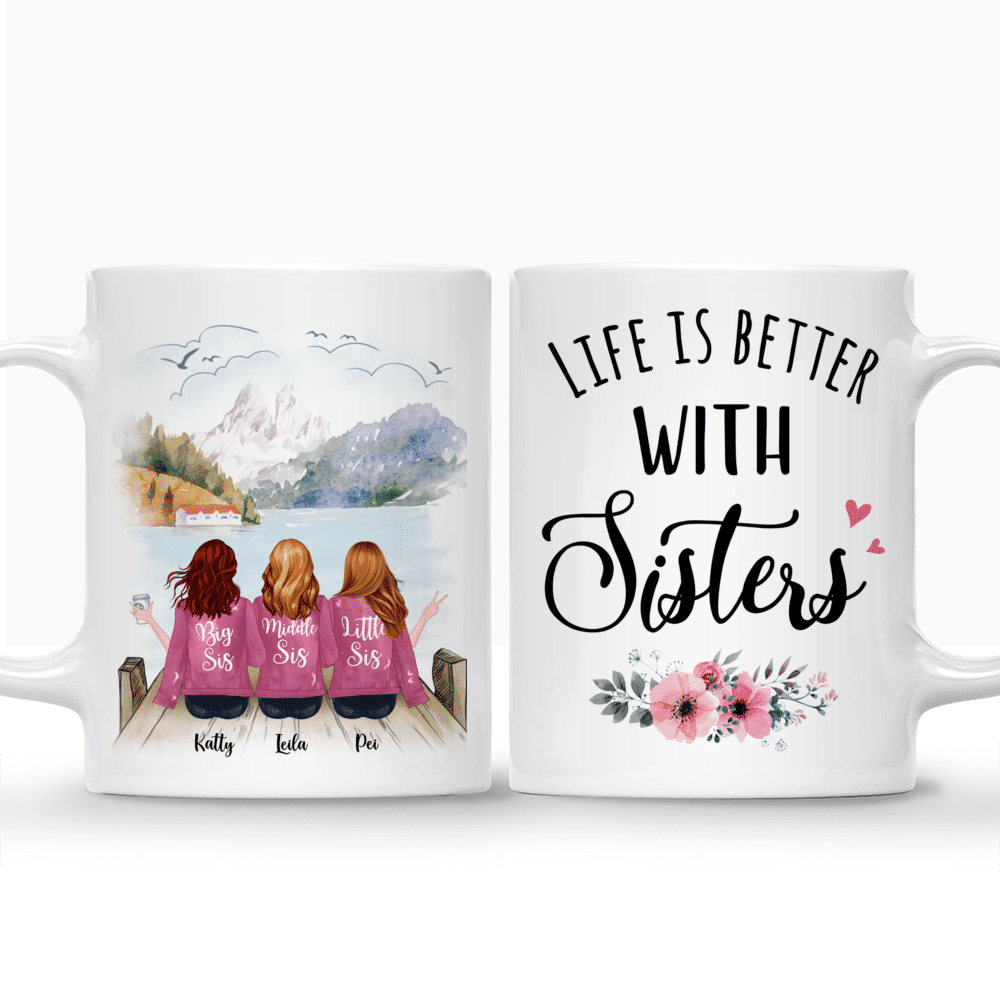 Up to 5 Sisters - Life is better with sister - Pink - (BG Moutain 2) - Personalized Mug_3