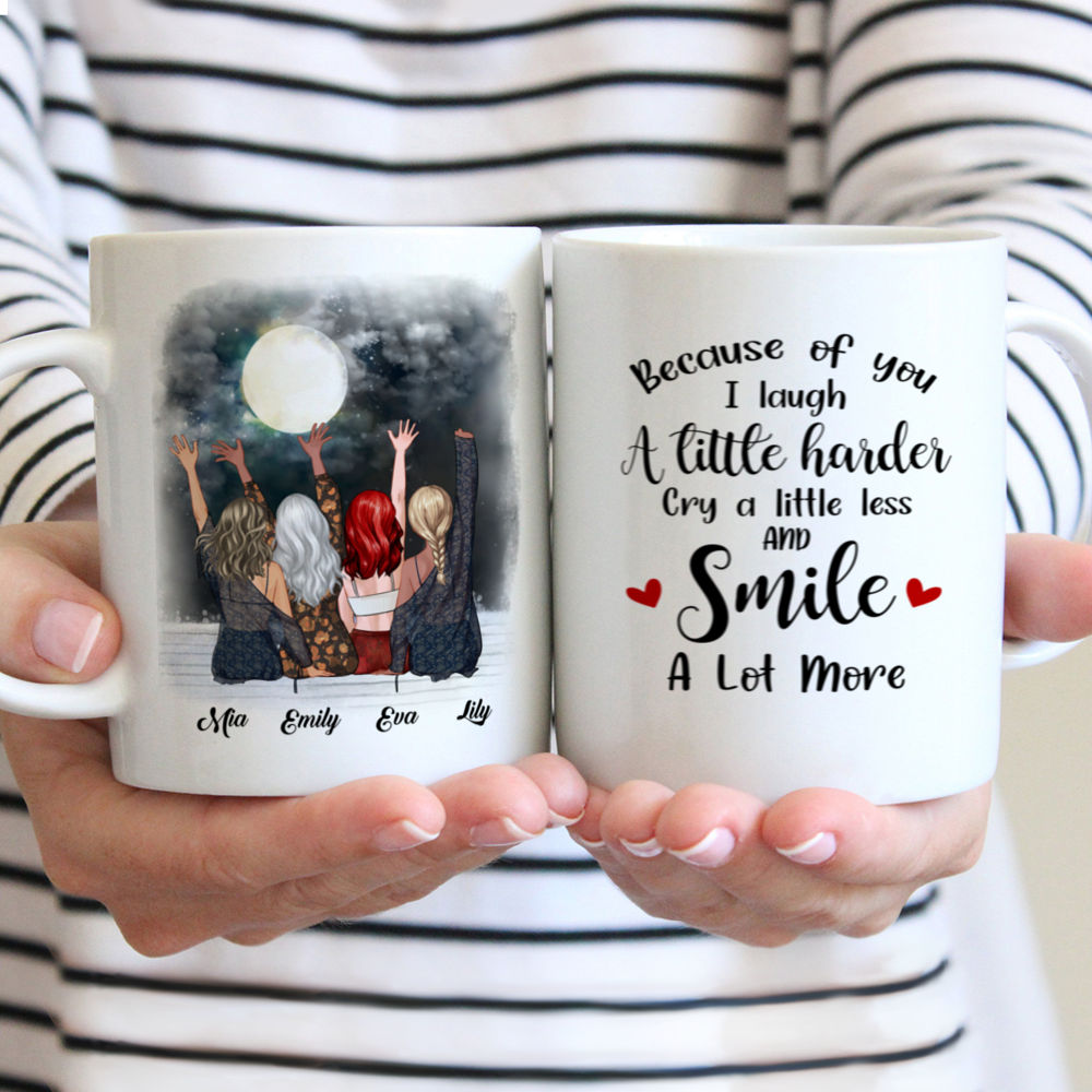 Personalized Mug - Best friends - Because of you, I laugh a little harder, cry a little less and smile a lot more (Night)