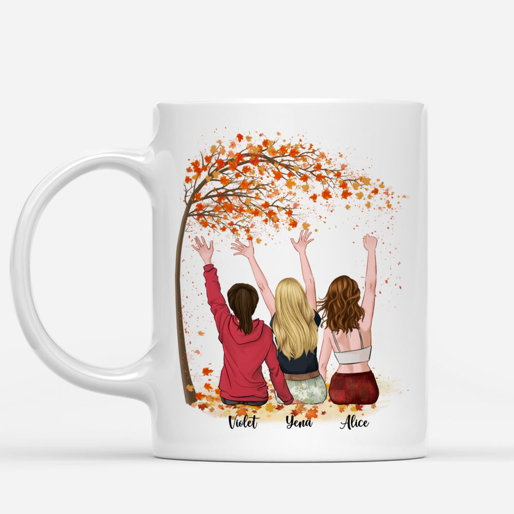 Personalized Mug - Up to 5 Sisters - Side by side or miles apart, Sisters will always be connected by heart (Autumn Tree)_1