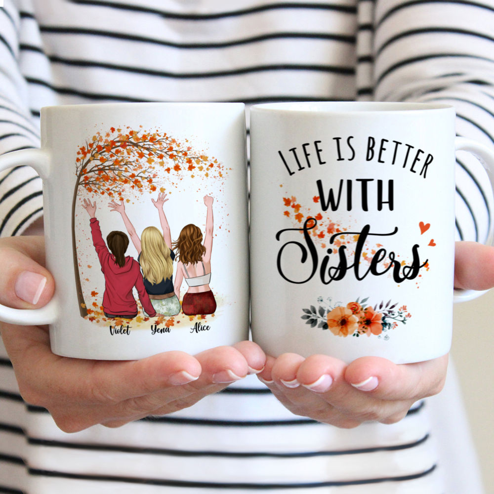 Personalized Mug - Up to 5 Sisters - Life is better with Sisters (Autumn Tree)