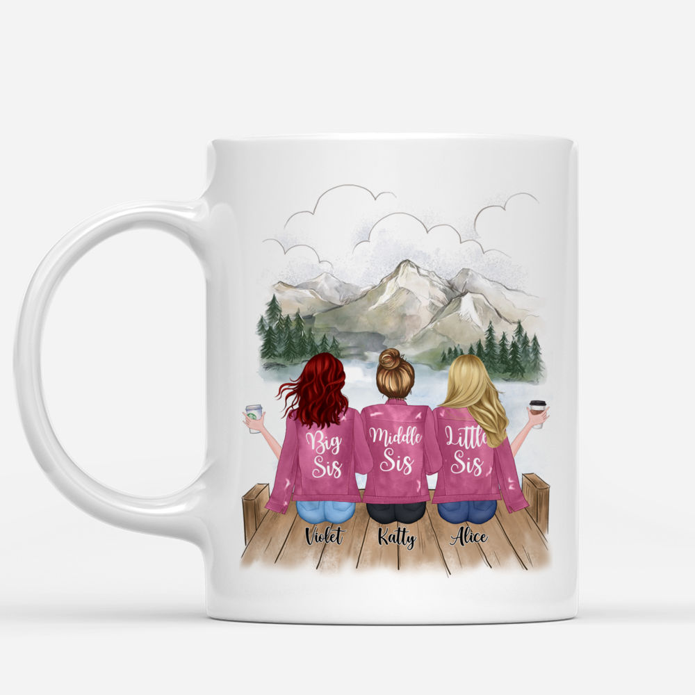 Personalized Mug - Up to 5 Sisters - Life is better with Sisters (Pink, Mountain)_1
