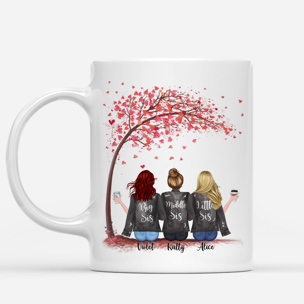 Personalized Mug - Up to 5 Sisters - Side by side or miles apart, Sisters will always be connected by heart (3052)_1