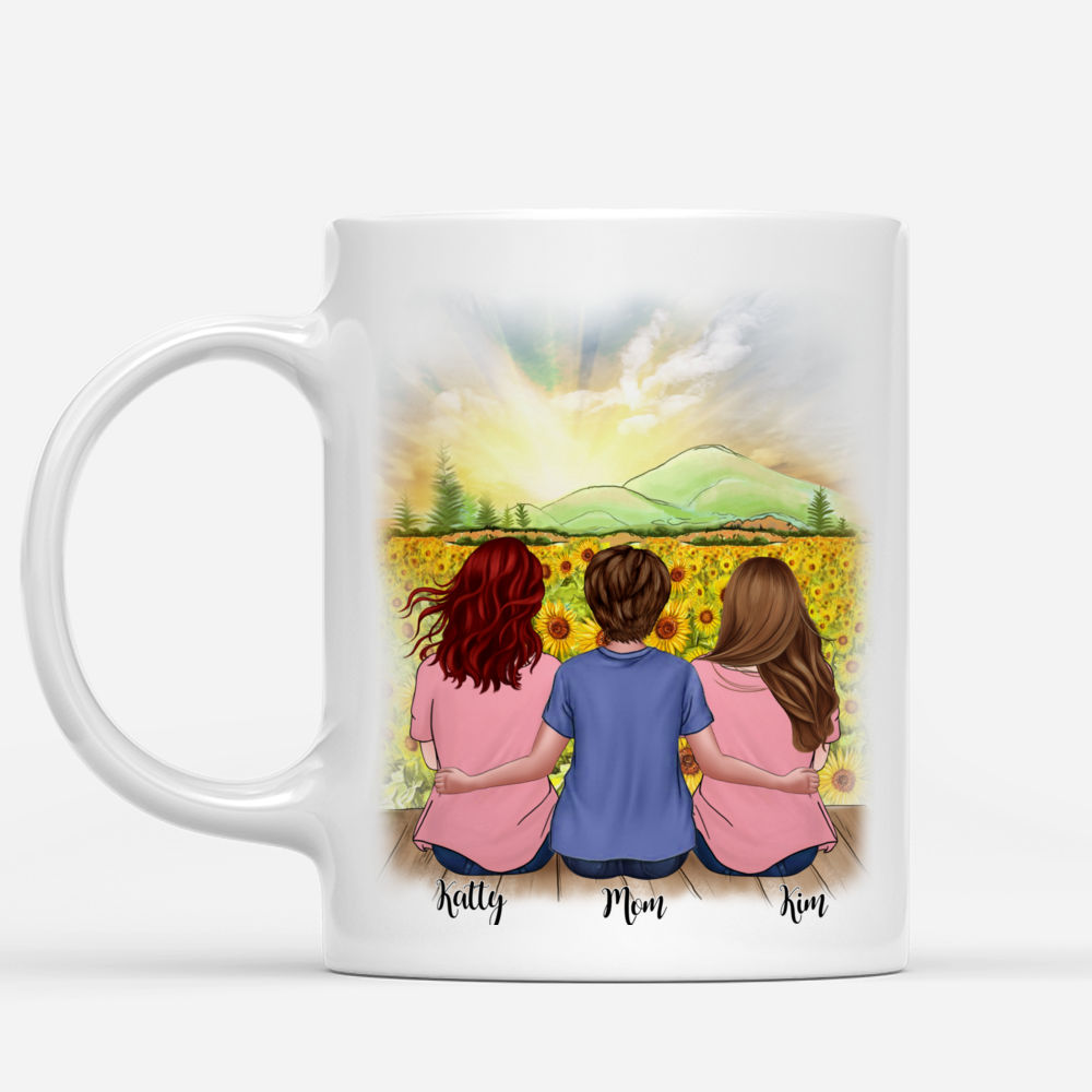 Daughters and Mother - Mother And Daughters Forever Linked Together (BG Sunflower) - Personalized Mug_1